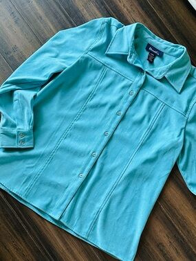 Denim&Co Teal Button-Up Suede Blouse ladies size large